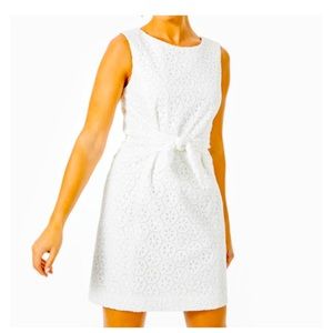 NWT LILLY PULITZER Clarise Shift Tie Front Dress 16 White Sand Dollar Eyelet